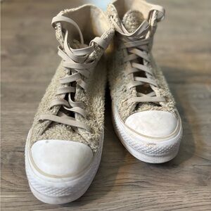 Women's Tan Sherpa Converse All-Stars High-Top Sneakers